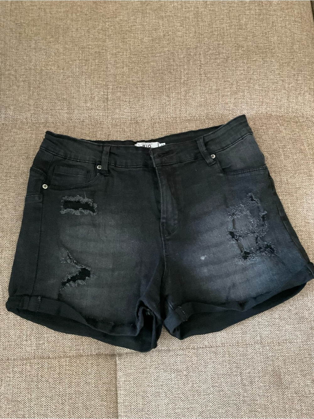 Black Distressed Rolled Hem Jean Shorts